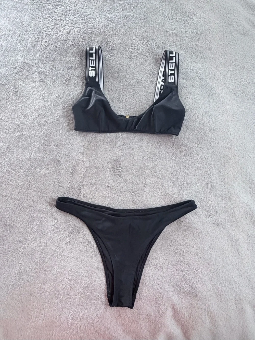 Stella McCartney Black White Logo Bikini Top with Black Bottom Size S